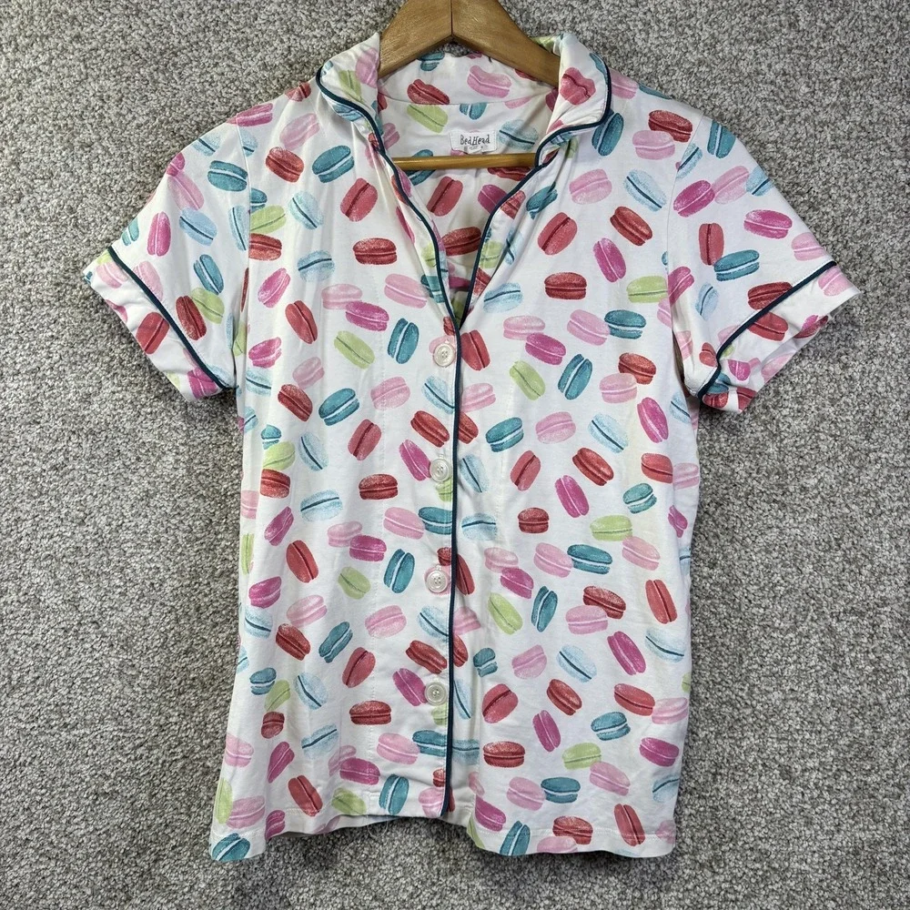 BedHead Pajamas Set Womens‎ Small Multicolor Macaron Print Button Up Made USA